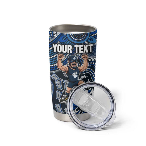 Personalized Carlton Blues Football Mascot Tumbler Cup Aboriginal Dot Art Style Vibrant Indigenous Pattern Design