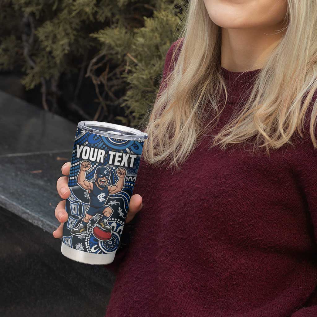Personalized Carlton Blues Football Mascot Tumbler Cup Aboriginal Dot Art Style Vibrant Indigenous Pattern Design