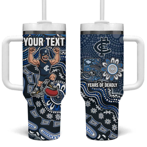 Personalized Carlton Blues Football Mascot Tumbler With Handle Aboriginal Dot Art Style Vibrant Indigenous Pattern Design