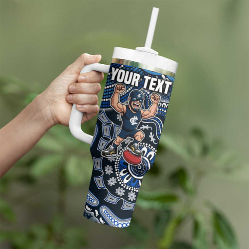 Personalized Carlton Blues Football Mascot Tumbler With Handle Aboriginal Dot Art Style Vibrant Indigenous Pattern Design