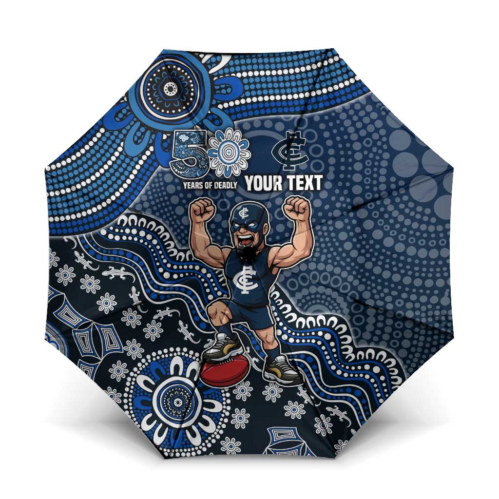Personalized Carlton Blues Football Mascot Umbrella Aboriginal Dot Art Style Vibrant Indigenous Pattern Design