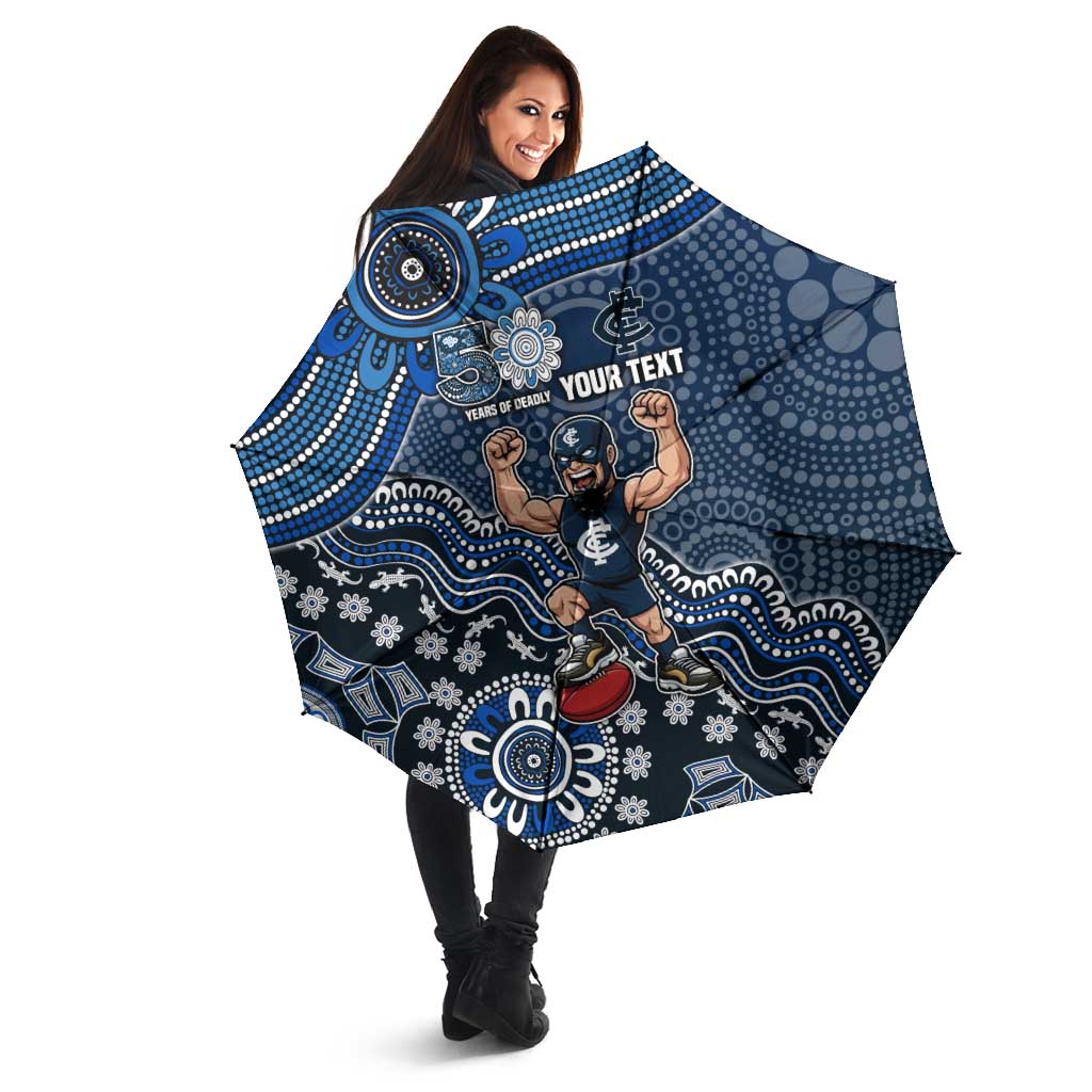 Personalized Carlton Blues Football Mascot Umbrella Aboriginal Dot Art Style Vibrant Indigenous Pattern Design