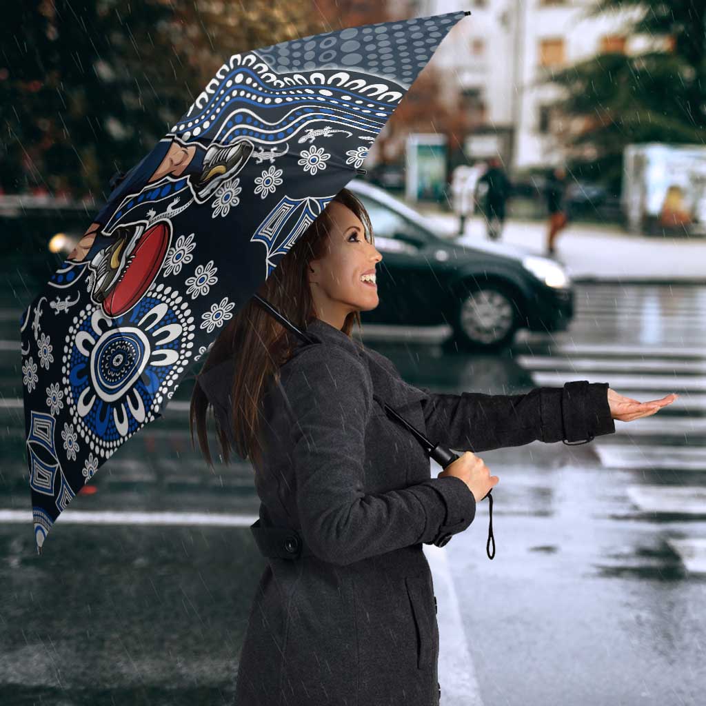 Personalized Carlton Blues Football Mascot Umbrella Aboriginal Dot Art Style Vibrant Indigenous Pattern Design