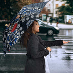 Personalized Carlton Blues Football Mascot Umbrella Aboriginal Dot Art Style Vibrant Indigenous Pattern Design