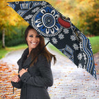 Personalized Carlton Blues Football Mascot Umbrella Aboriginal Dot Art Style Vibrant Indigenous Pattern Design