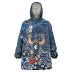 Personalized Carlton Blues Football Mascot Wearable Blanket Hoodie Aboriginal Dot Art Style Vibrant Indigenous Pattern Design