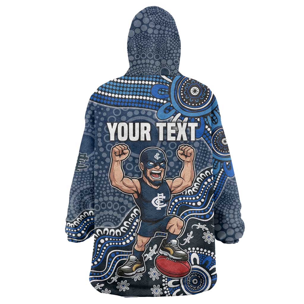 Personalized Carlton Blues Football Mascot Wearable Blanket Hoodie Aboriginal Dot Art Style Vibrant Indigenous Pattern Design