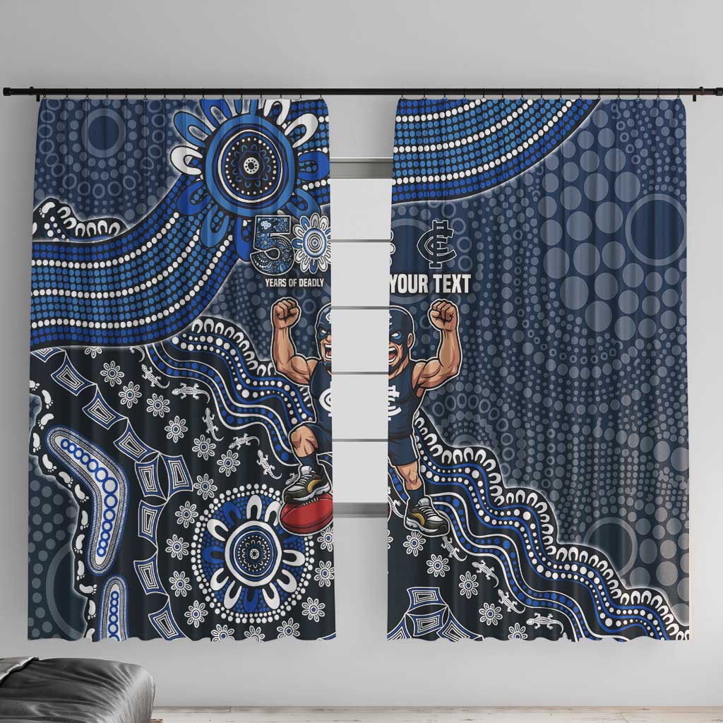 Personalized Carlton Blues Football Mascot Window Curtain Aboriginal Dot Art Style Vibrant Indigenous Pattern Design