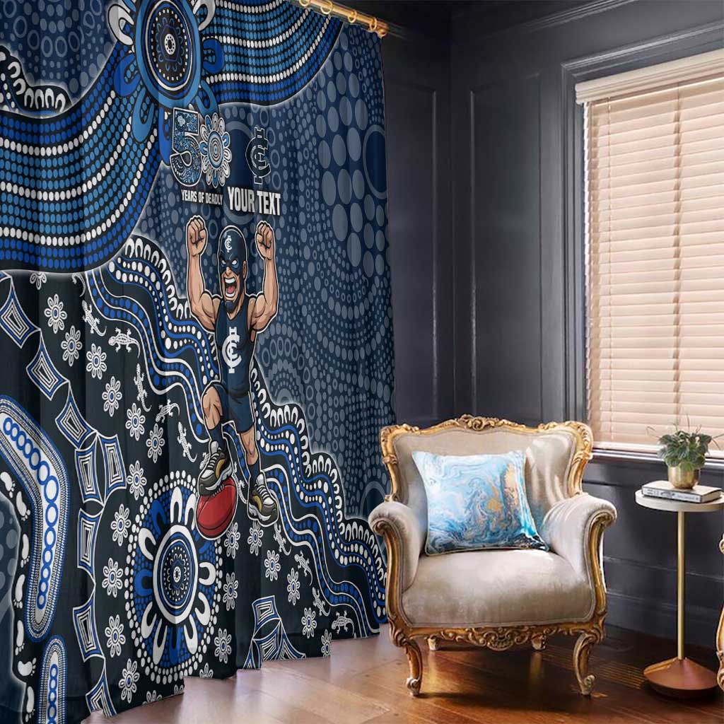 Personalized Carlton Blues Football Mascot Window Curtain Aboriginal Dot Art Style Vibrant Indigenous Pattern Design