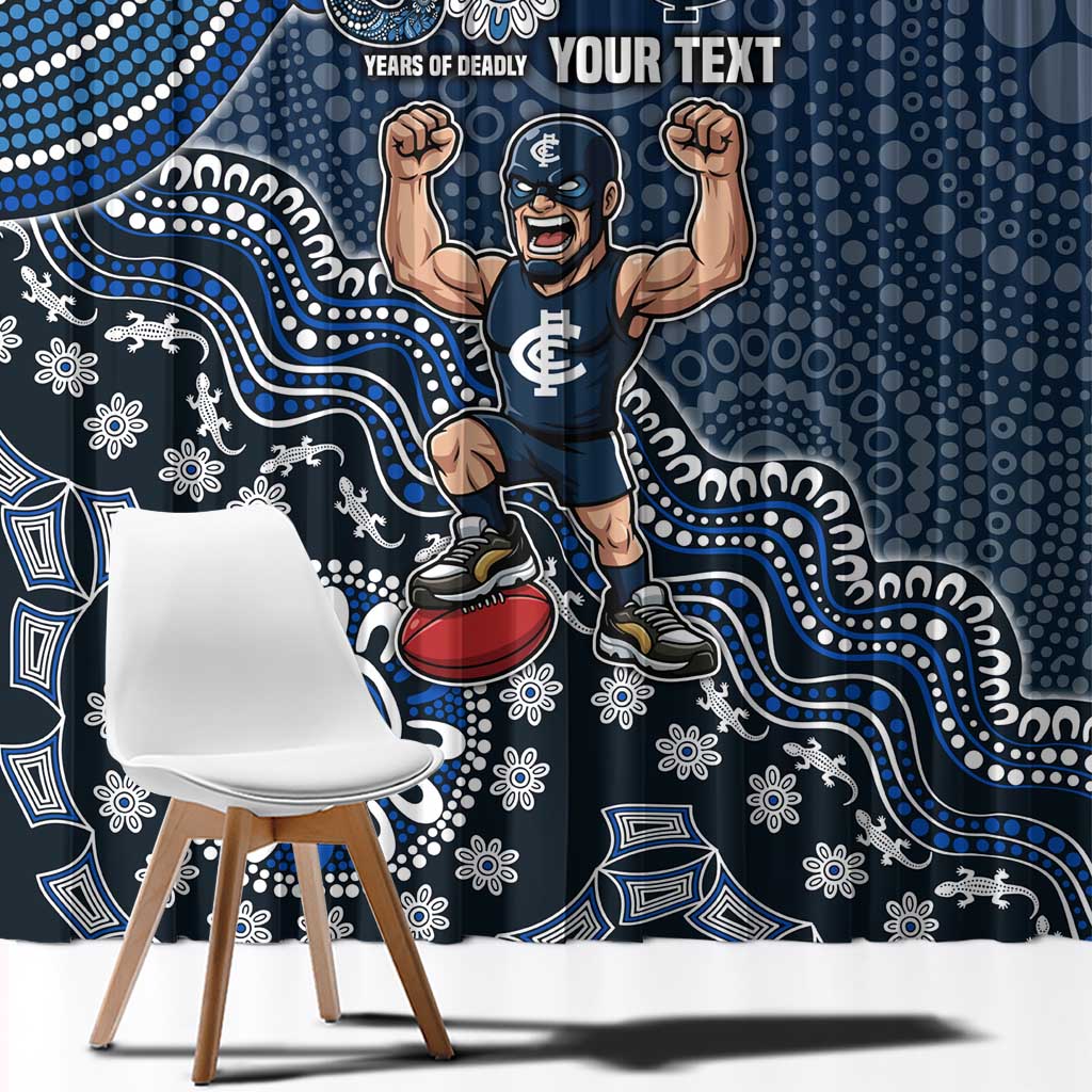 Personalized Carlton Blues Football Mascot Window Curtain Aboriginal Dot Art Style Vibrant Indigenous Pattern Design