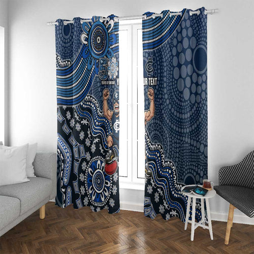 Personalized Carlton Blues Football Mascot Window Curtain Aboriginal Dot Art Style Vibrant Indigenous Pattern Design