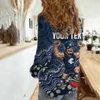 Personalized Carlton Blues Football Mascot Women Casual Shirt Aboriginal Dot Art Style Vibrant Indigenous Pattern Design