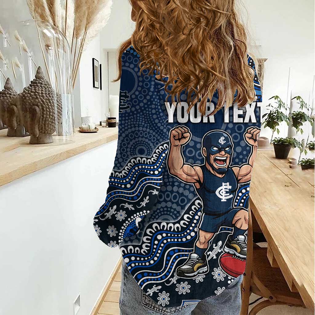 Personalized Carlton Blues Football Mascot Women Casual Shirt Aboriginal Dot Art Style Vibrant Indigenous Pattern Design