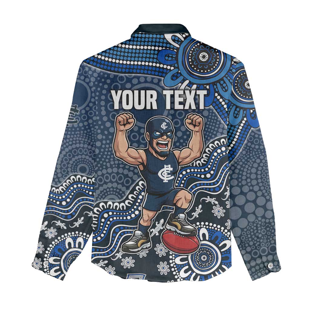 Personalized Carlton Blues Football Mascot Women Casual Shirt Aboriginal Dot Art Style Vibrant Indigenous Pattern Design