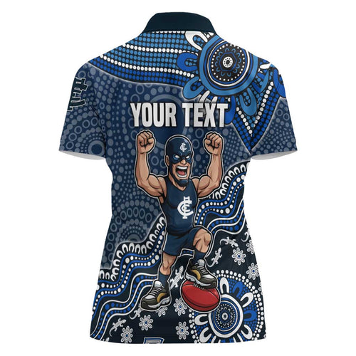 Personalized Carlton Blues Football Mascot Women Polo Shirt Aboriginal Dot Art Style Vibrant Indigenous Pattern Design