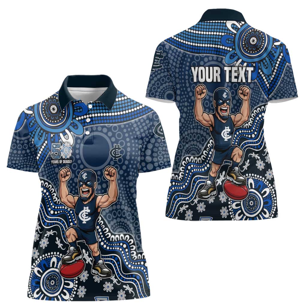 Personalized Carlton Blues Football Mascot Women Polo Shirt Aboriginal Dot Art Style Vibrant Indigenous Pattern Design