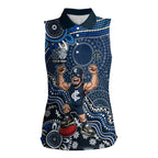 Personalized Carlton Blues Football Mascot Women Sleeveless Polo Shirt Aboriginal Dot Art Style Vibrant Indigenous Pattern Design