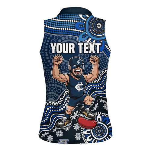 Personalized Carlton Blues Football Mascot Women Sleeveless Polo Shirt Aboriginal Dot Art Style Vibrant Indigenous Pattern Design