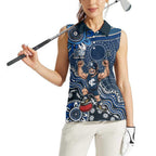 Personalized Carlton Blues Football Mascot Women Sleeveless Polo Shirt Aboriginal Dot Art Style Vibrant Indigenous Pattern Design