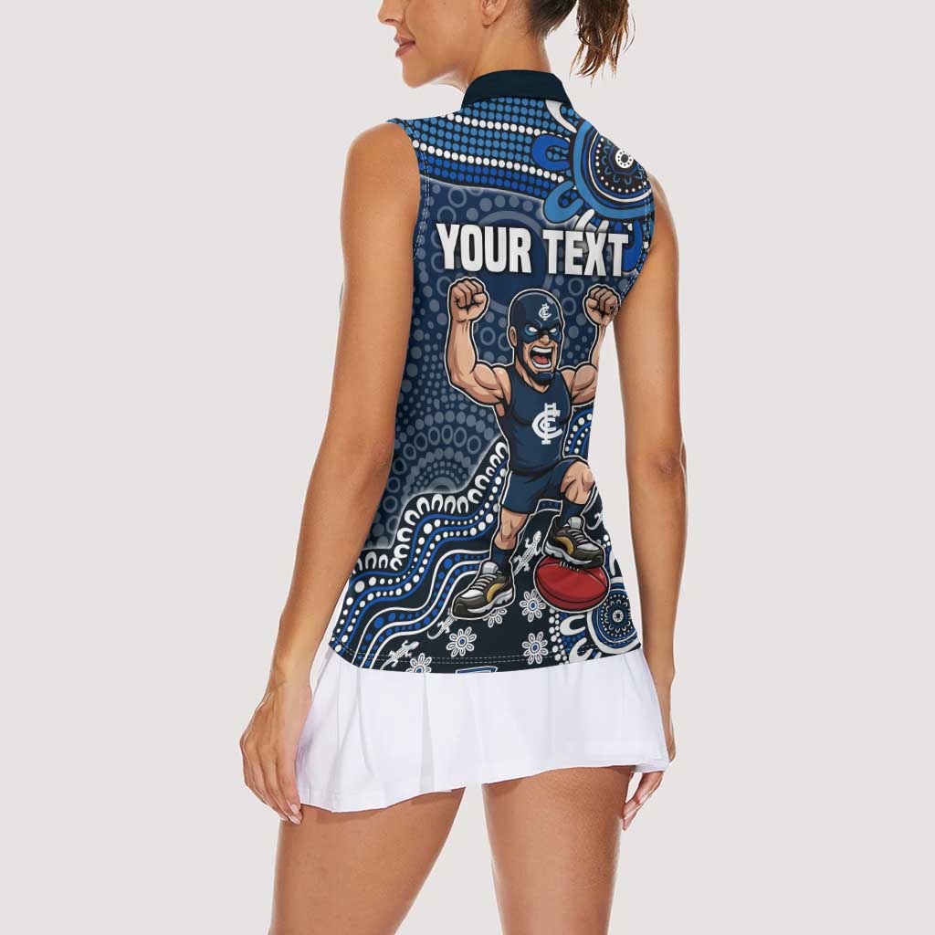 Personalized Carlton Blues Football Mascot Women Sleeveless Polo Shirt Aboriginal Dot Art Style Vibrant Indigenous Pattern Design