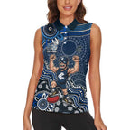 Personalized Carlton Blues Football Mascot Women Sleeveless Polo Shirt Aboriginal Dot Art Style Vibrant Indigenous Pattern Design
