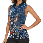 Personalized Carlton Blues Football Mascot Women Sleeveless Polo Shirt Aboriginal Dot Art Style Vibrant Indigenous Pattern Design