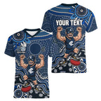 Personalized Carlton Blues Football Mascot Women V-Neck T-Shirt Aboriginal Dot Art Style Vibrant Indigenous Pattern Design