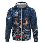 Personalized Carlton Blues Football Mascot Zip Hoodie Aboriginal Dot Art Style Vibrant Indigenous Pattern Design