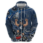 Personalized Carlton Blues Football Mascot Zip Hoodie Aboriginal Dot Art Style Vibrant Indigenous Pattern Design