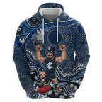 Personalized Carlton Blues Football Mascot Zip Hoodie Aboriginal Dot Art Style Vibrant Indigenous Pattern Design