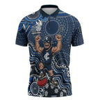 Personalized Carlton Blues Football Mascot Zipper Polo Shirt Aboriginal Dot Art Style Vibrant Indigenous Pattern Design