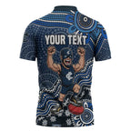 Personalized Carlton Blues Football Mascot Zipper Polo Shirt Aboriginal Dot Art Style Vibrant Indigenous Pattern Design