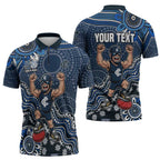 Personalized Carlton Blues Football Mascot Zipper Polo Shirt Aboriginal Dot Art Style Vibrant Indigenous Pattern Design