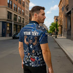 Personalized Carlton Blues Football Mascot Zipper Polo Shirt Aboriginal Dot Art Style Vibrant Indigenous Pattern Design