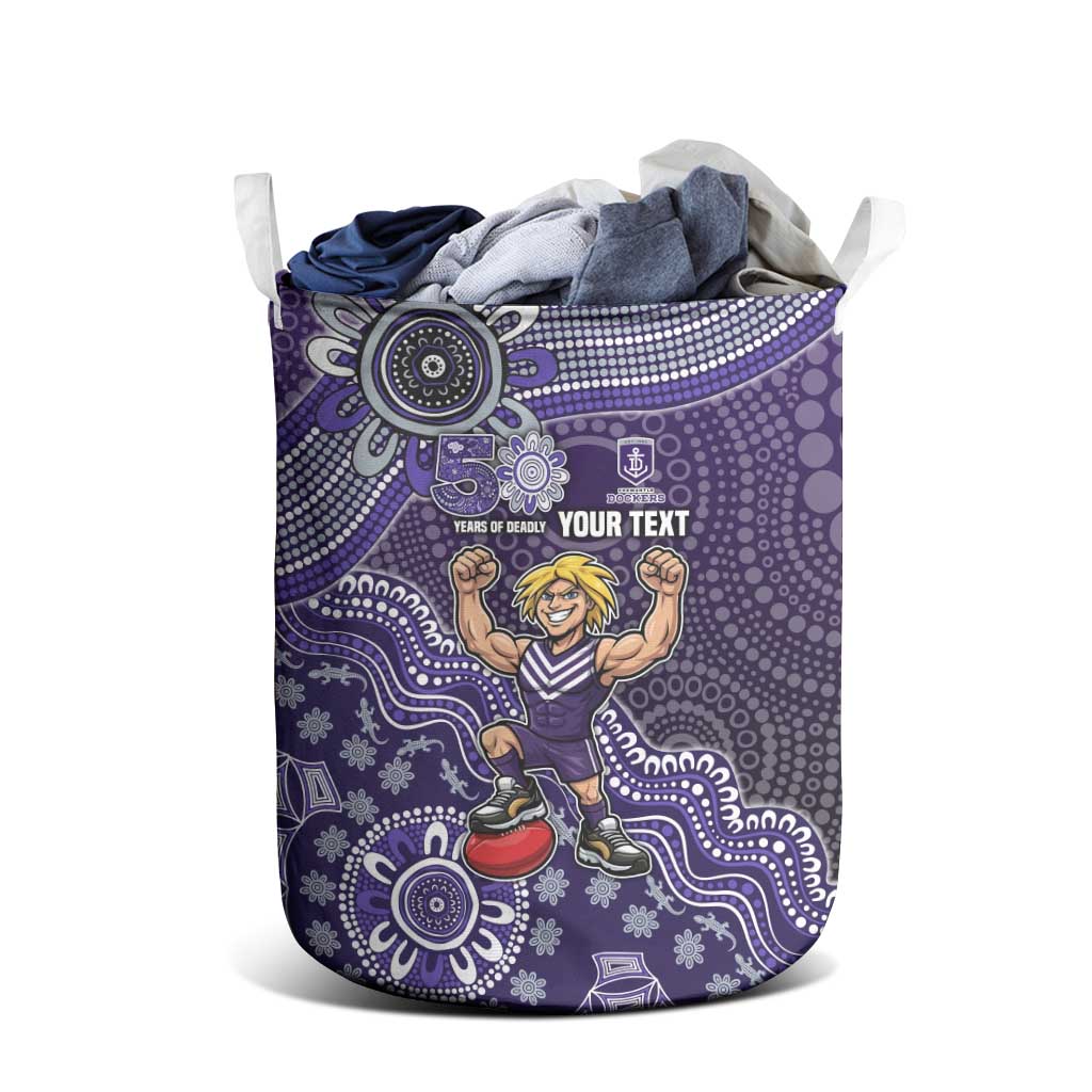 Personalized Freo Football Mascot Laundry Basket Aboriginal Dot Art Style Vibrant Indigenous Pattern Design
