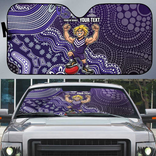 Personalized Freo Football Mascot Auto Sun Shade Aboriginal Dot Art Style Vibrant Indigenous Pattern Design