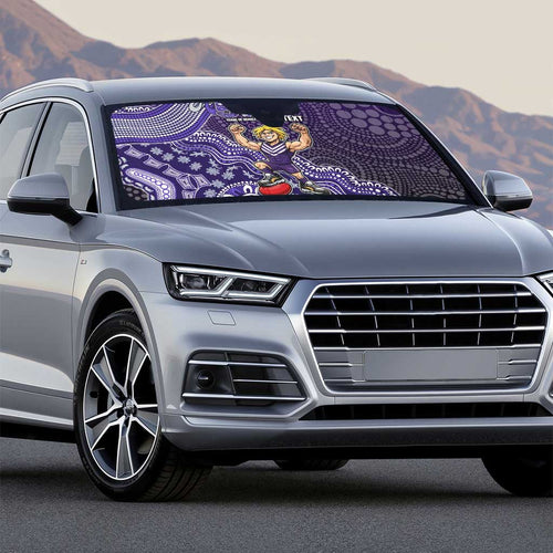Personalized Freo Football Mascot Auto Sun Shade Aboriginal Dot Art Style Vibrant Indigenous Pattern Design