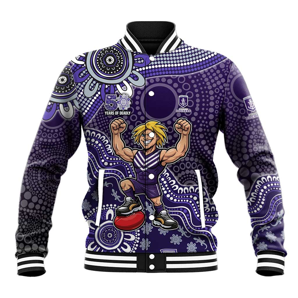 Personalized Freo Football Mascot Baseball Jacket Aboriginal Dot Art Style Vibrant Indigenous Pattern Design
