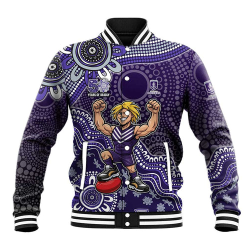 Personalized Freo Football Mascot Baseball Jacket Aboriginal Dot Art Style Vibrant Indigenous Pattern Design