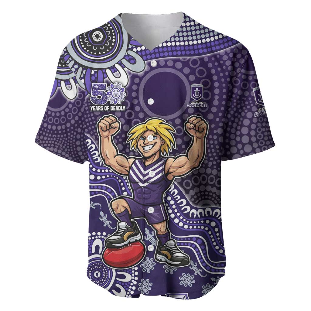 Personalized Freo Football Mascot Baseball Jersey Aboriginal Dot Art Style Vibrant Indigenous Pattern Design