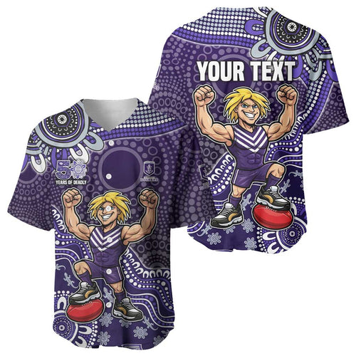 Personalized Freo Football Mascot Baseball Jersey Aboriginal Dot Art Style Vibrant Indigenous Pattern Design