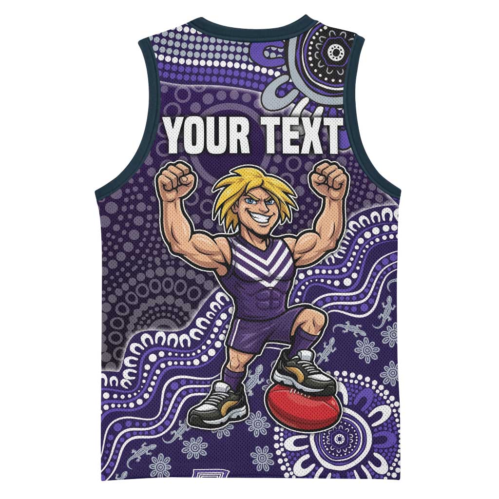 Personalized Freo Football Mascot Basketball Jersey Aboriginal Dot Art Style Vibrant Indigenous Pattern Design