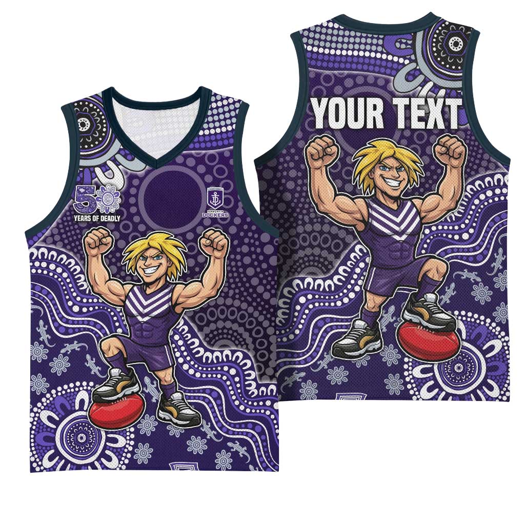 Personalized Freo Football Mascot Basketball Jersey Aboriginal Dot Art Style Vibrant Indigenous Pattern Design