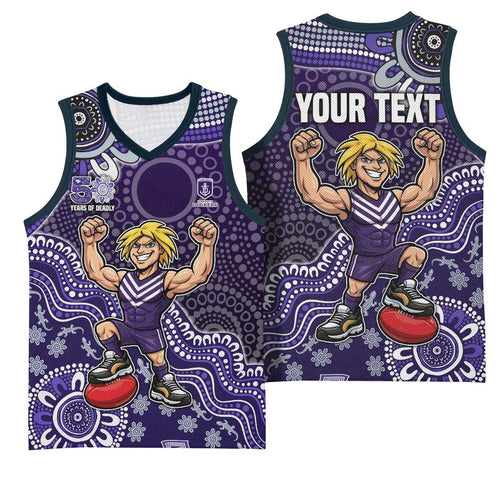 Personalized Freo Football Mascot Basketball Jersey Aboriginal Dot Art Style Vibrant Indigenous Pattern Design