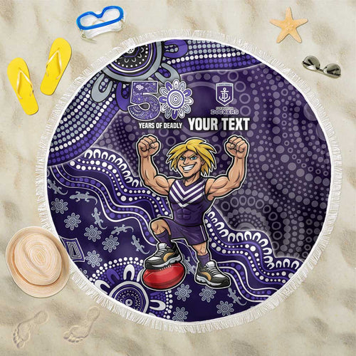 Personalized Freo Football Mascot Beach Blanket Aboriginal Dot Art Style Vibrant Indigenous Pattern Design