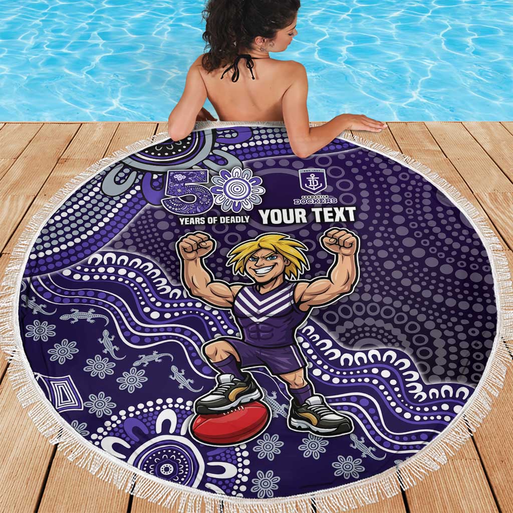 Personalized Freo Football Mascot Beach Blanket Aboriginal Dot Art Style Vibrant Indigenous Pattern Design