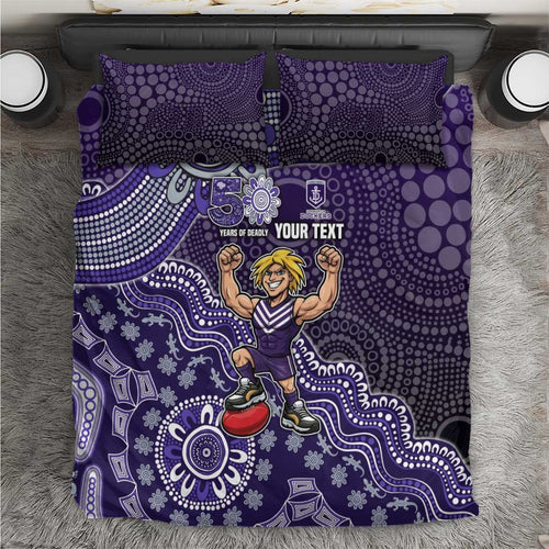 Personalized Freo Football Mascot Bedding Set Aboriginal Dot Art Style Vibrant Indigenous Pattern Design