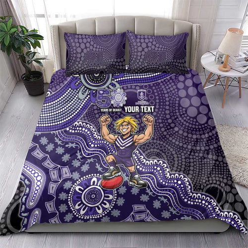 Personalized Freo Football Mascot Bedding Set Aboriginal Dot Art Style Vibrant Indigenous Pattern Design