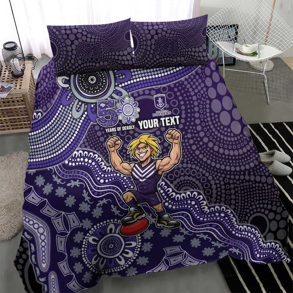 Personalized Freo Football Mascot Bedding Set Aboriginal Dot Art Style Vibrant Indigenous Pattern Design