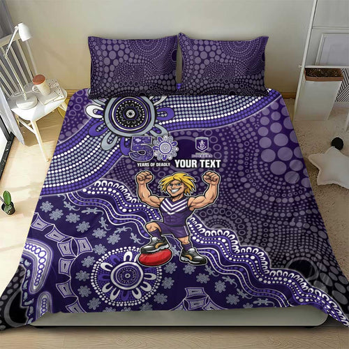 Personalized Freo Football Mascot Bedding Set Aboriginal Dot Art Style Vibrant Indigenous Pattern Design